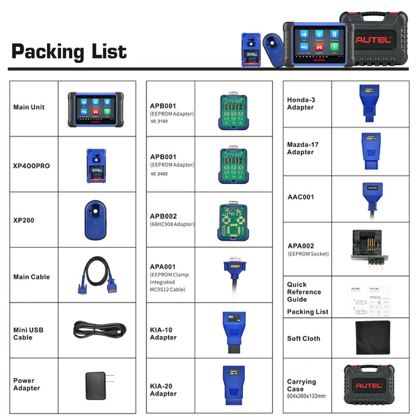 Autel MaxiIM IM508S Key Programmer with XP400 Pro Package List