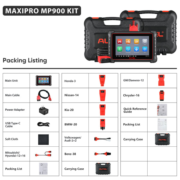 Autel MaxiPRO MP900 KIT WITH Non OBD2 Adapters Packing List