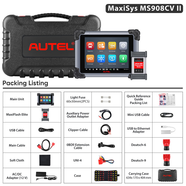Autel Maxisys MS908CV II For light-, medium-, heavy duty trucks diagnostic Scanner Packing List