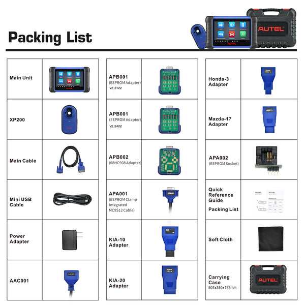 Autel MaxiIM IM508S Key Programming Tool Packing List