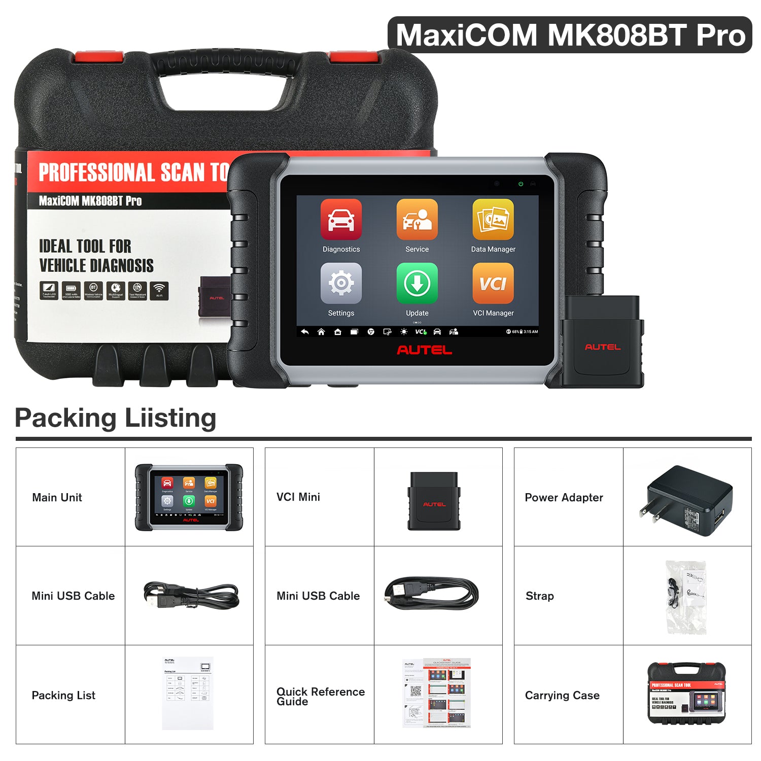 Autel Scanner MaxiCOM MK808BT PRO, 2024 OS 11 Full Bidirectional Diagnostic  Tool, Newer BT Ver. of MaxiCheck MX900 MK808S MX808S MK808Z, 28+ Reset, OE